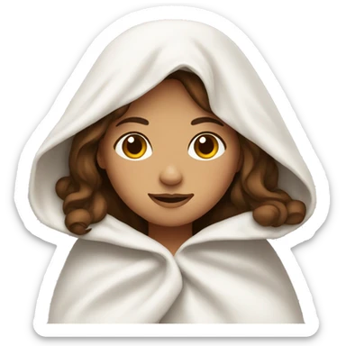girl under white blanket brown hair sticker