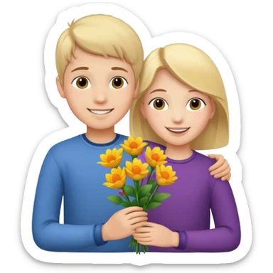 Boy namned Edvin holds flowers and gives it to Linnea sticker