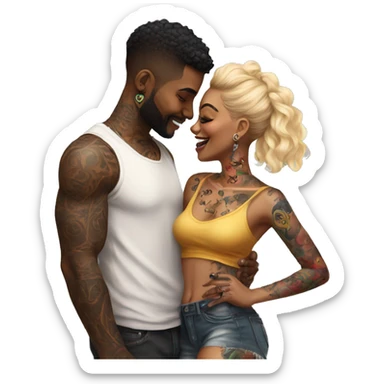 Romantic carnival date for beautiful tattooed couple sticker