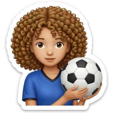 Chica con cabello rizado y con una pelota de futbol en las manos sticker