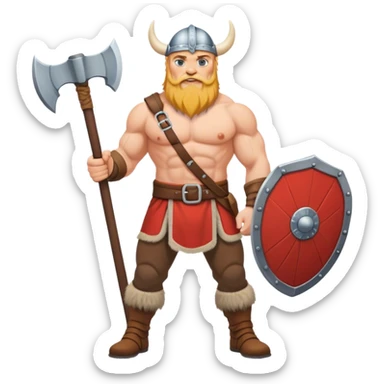 full-length Norwegian Viking with shield and axe clothed with trousers sticker