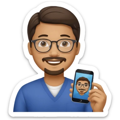 Filipino male, with goatie, wearing glasses, medium wavy length hair,  sticker