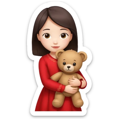Little chinese girl – hugging a teddy bear.
 sticker