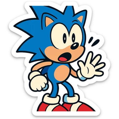 Sonic the Hedgehog with a surprised expression, vibrant cartoon style sticker
