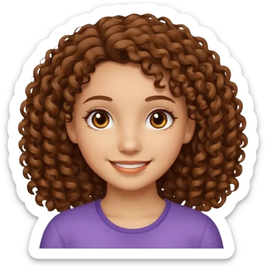 chica con piel clara sonriendo, ojos marrones y pelo marrón con rulos sticker