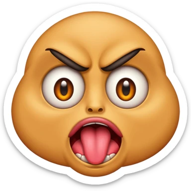 A face emoji with its tounge out but the eyes are evil and kind of crazy and the eyebrows are turned I sticker