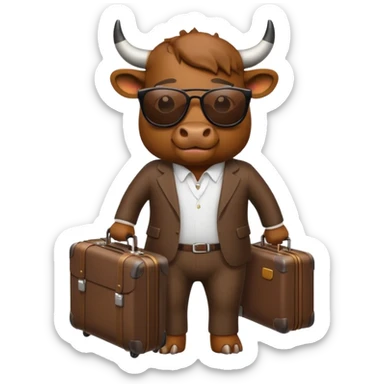 generate an emoji of a bull that is travelling. maybe wearing sunglasses or drinking a drink or carrying a suitcase sticker