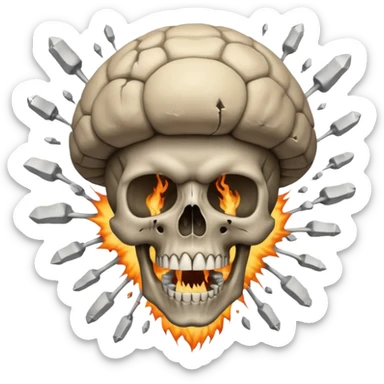 

Skull exploding into a mushroom cloud; cracks/fractures surround the blast. Detached lower jaw hangs loose with visible teeth. sticker