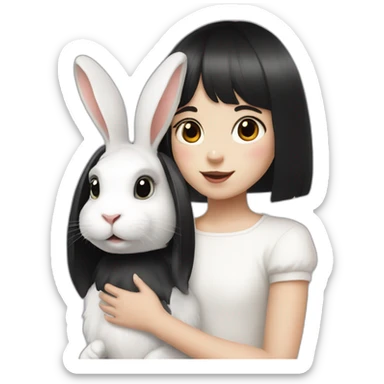 white rabbit with a little girl with black bangs sticker