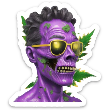 420 .Zombie_ Vaporwave black holographic oilslick zombie unicorn smoking yellow caution tape hemp leaves sticker