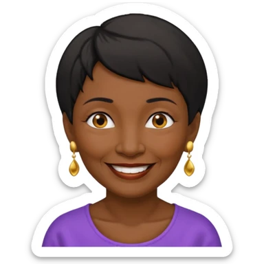 old woman with black short hair and gold earring and black skin sticker