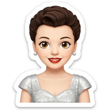 Judy Garland with short dark brown hair, white sequin dress sticker