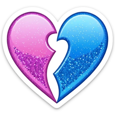 glitter heart split pink and blue sticker