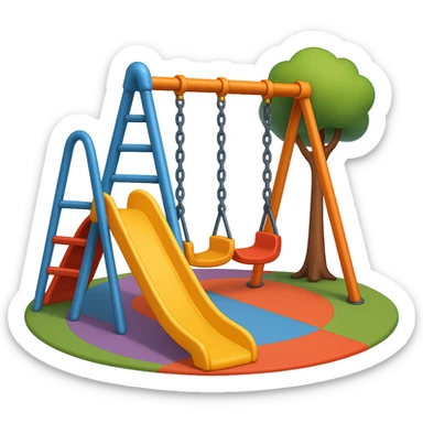 Add subtle shading and small accents to the playground elements to enhance detail while keeping the frame minimal with one slide. The playground floor should be colorful and round. The style should emulate emoji style with no background. sticker