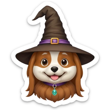 Dog wearing a witches hat sticker
