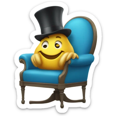 A clam wearing a top yellow hat while sitting in a blue chair sticker
