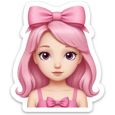 Cute girly girl character with pink dress, long eyelashes, and hair bow sticker