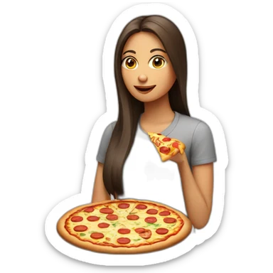 mujer pelo largo comiendo pizza sticker