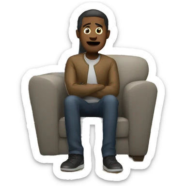 A man is sitting and watching a TV series sticker
