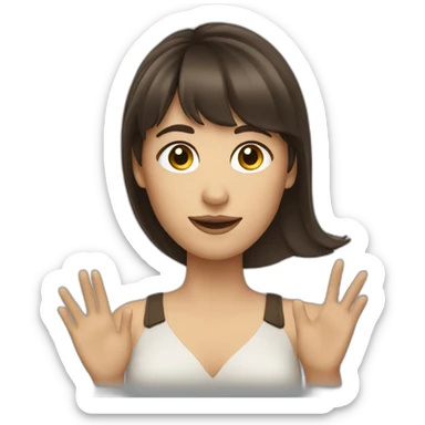 brunette woman with bangs waving sticker