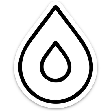 geometric minimalist vector logo of a white water drop with an inverted drop-shaped cutout, surrounded symmetrically by four rounded cyan blue (#00DFFF) corners forming an incomplete square, on a vivid blue (#0000FF) background, symmetrical, no shading sticker