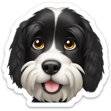 black dog with big up ears and long fur and white stomach sticker