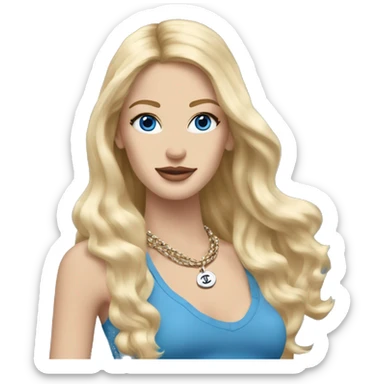 Long Blonde hair Chanel white Girl blue eyes with Birkin bag and Chanel necklace sticker