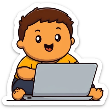 fat brown kid with brown hair using laptop drooling with stupid expression sticker