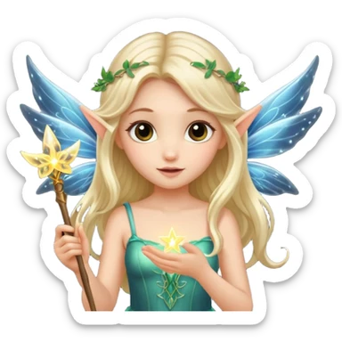 Cute fairy with wings holding glowing wand sticker