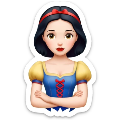 Snow White standing gracefully in a lush forest, surrounded by the Seven Dwarfs sticker