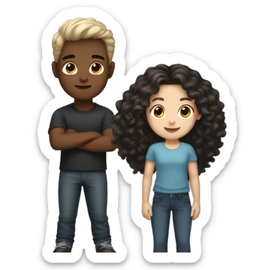Girl white skin, hair brown and boy moreno, hair black  sticker