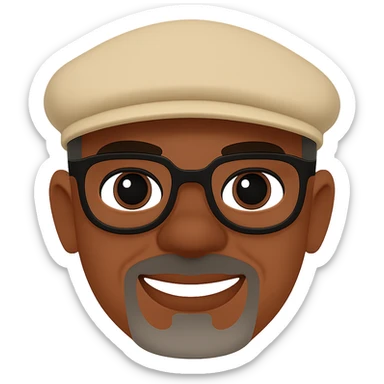 Create a detailed and clean classic emoji style image of a light-skinned African American man with grey beard stubble on his chin and mustache, wearing a Kangol hat. Focus on the face only, no background or extra accessories. Maintain the classic emoji look. sticker