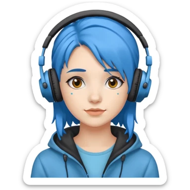 blue haired woman with headphone sticker