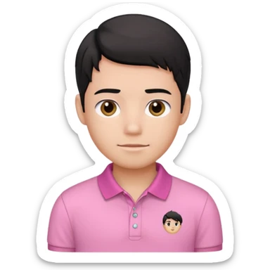generate a pretty bratz boy wearing a pink polo shirt. Black middle part hair. handsome sticker
