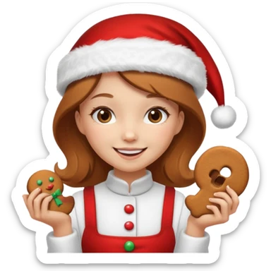 clean and vanilla girl with santa claus hat like holiday mood, baking ginger cookie sticker