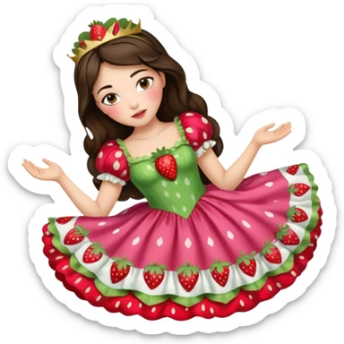 sleeping beauty brunette white girl with a silk pillow strawberry dress with her face painted fairy strawberry styles on top and her dress drawstring with a strawberry  sticker
