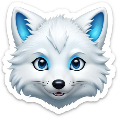 Cinematic Comical Arctic Fox Portrait Emoji, Head tilted dramatically with an exaggeratedly amused expression, featuring a striking, glossy white Fur with bold icy blue accents and wide, expressive eyes filled with playful disbelief, Simplified yet hilariously expressive features, highly detailed, glowing with a slightly sassy glow, high shine, dramatic yet playful, stylized with an air of cheeky arctic mischief, bright and endearing, soft glowing outline, capturing the essence of a spirited and over-the-top arctic fox, so meme-worthy it feels like it could side-eye its way into internet fame instantly! sticker