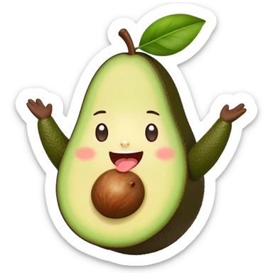 Cute Kawaii Avocado, round and cuddly, soft green with a tiny brown pit, blushing cheeks, a joyful smile, tiny arms outstretched, a warm and healthy glow! sticker