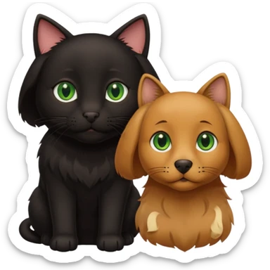 one black cat with brown eyes  and one big brown retriever with green eyes  sticker