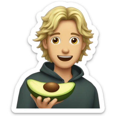 male oztrich eatying an avocado sticker