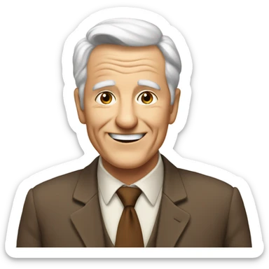 an elderly white smiling man in a brown suit sticker