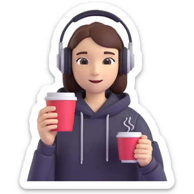 software developer emoji, person with headphones and coffee sticker