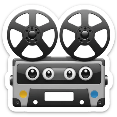 Minimalist emoji-style sticker of a VHS tape where the reels look like eyes, staring out. Black, white, and gray tones only.
 sticker