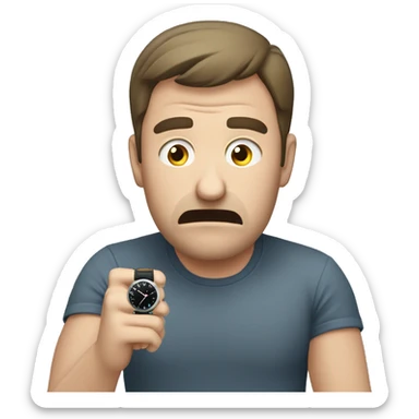 man frustrated for checking his watch, showing he doesn't have much time because he was distracted sticker