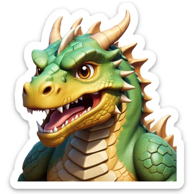 Cinematic Comical Giant Rock Dragon Portrait Emoji, Head tilted dramatically with an exaggeratedly amused expression, featuring a striking, chiseled body with bold stone textures and wide, expressive eyes brimming with playful geologic mischief; rendered with vivid, lifelike detail and dynamic, natural shadows, high shine, dramatic yet humorous, styled with an air of cheeky ancient solidity, soft glowing outline, capturing the essence of a spirited and over‐the‐top stone giant that looks ready to rumble with timeless mirth! sticker