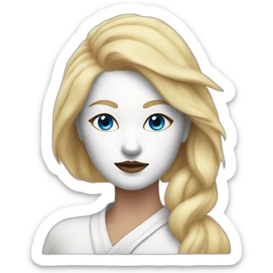 white women wearing half kitsune mask blue eyes sticker