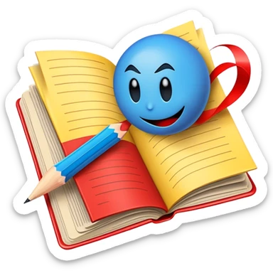 Create a vibrant emoji, representing comic books and graphic novels as an art form. The design should feature a large, opened comic book with vintage comic panels on the pages. Include a pencil (without a hand), writing text or sketching on the pages. The comic panels should have bold lines and retro-style artwork with classic comic book visuals. Use bright, energetic colors like red, yellow, and blue to evoke excitement and creativity. The overall design should feel dynamic, vintage, and artistic. Make the background transparent. sticker