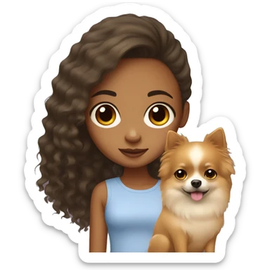 Mixed race girl with Pomeranian sticker