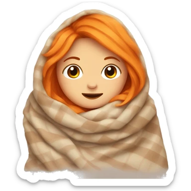 Girl with orange hair cuddled up in a blanket sticker