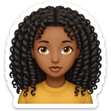 black girl with long black curly hair  sticker